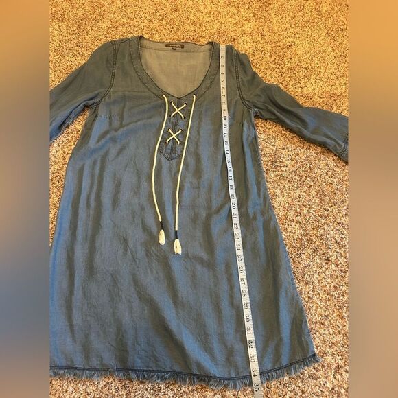 Michael Stars Women’s Blue Denim Tunic Dress 
Chambray Raw Fringe Hem Medium - Picture 10 of 10